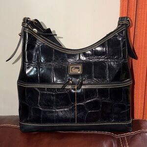 ‼️Dooney & Bourke Black Croc-Embossed Leather Shoulder Bag